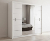 Šatní skříň Lizbona 2 203 cm bílá se zrcadlem | Posuvné dveře