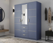 Zobrazit detail zboží: Šatní skříň Bali 2 D3 147 cm modrá se zrcadlem | Třídveřová (Skříně 150cm)