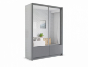 Zobrazit detail zboží: Šatní skříň Luto 124 cm šedá | Posuvné dveře se zrcadlem (Skříně 120cm)