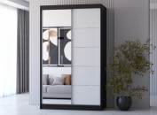 Šatní skříň Nano 5 120 cm černá  | Posuvné dveře bílé, zrcadlo